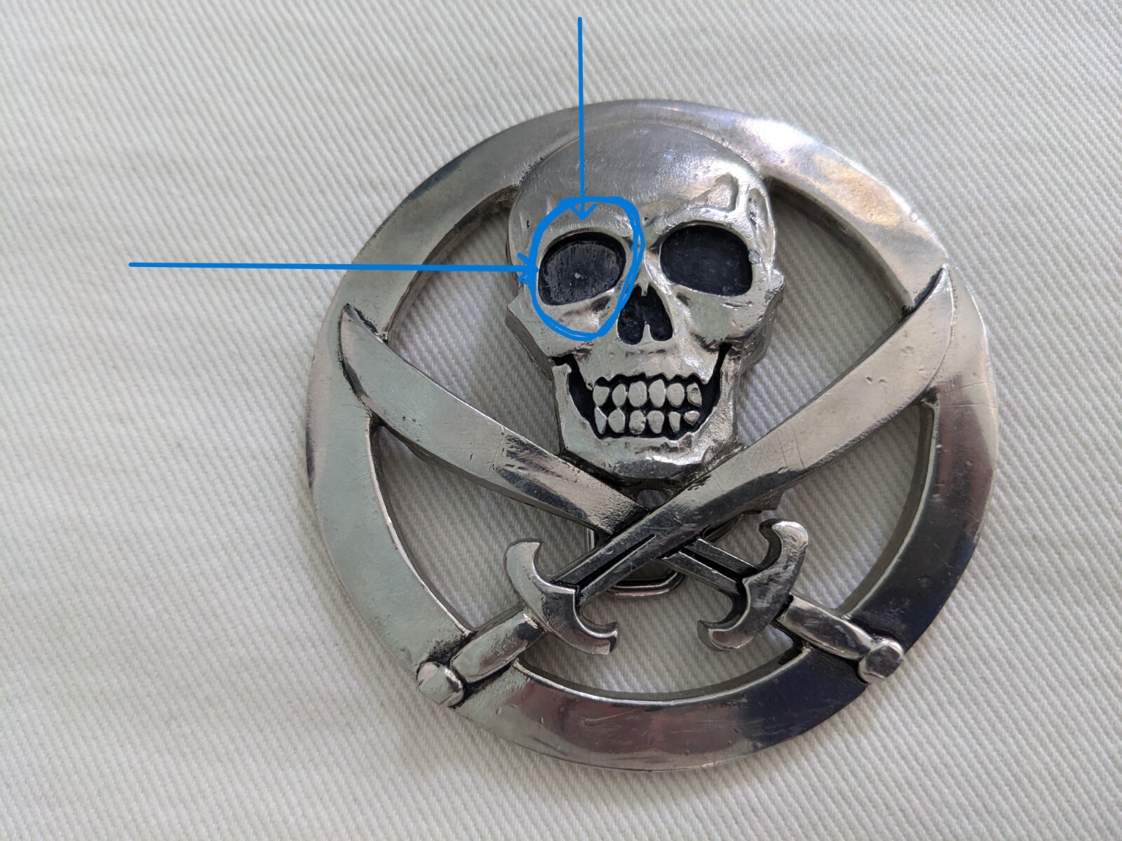 Silver Star Skull and Swords Belt Buckle Made in USA