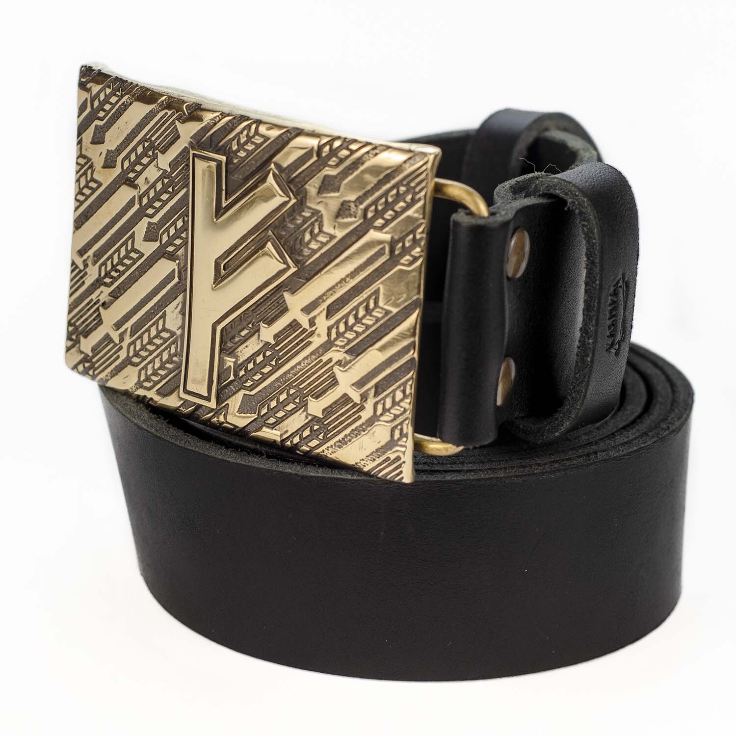Fehu runic brass belt buckle, Feoh Wealth Rune Seltic Old Norse Scandinavian