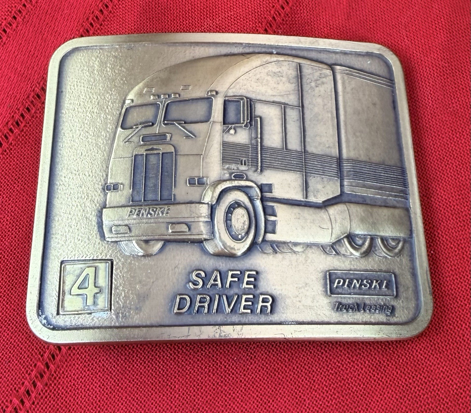 Penske Safe Driver 4 Year Award Brass Belt Buckle Truck Trucking Brass 3” Semi