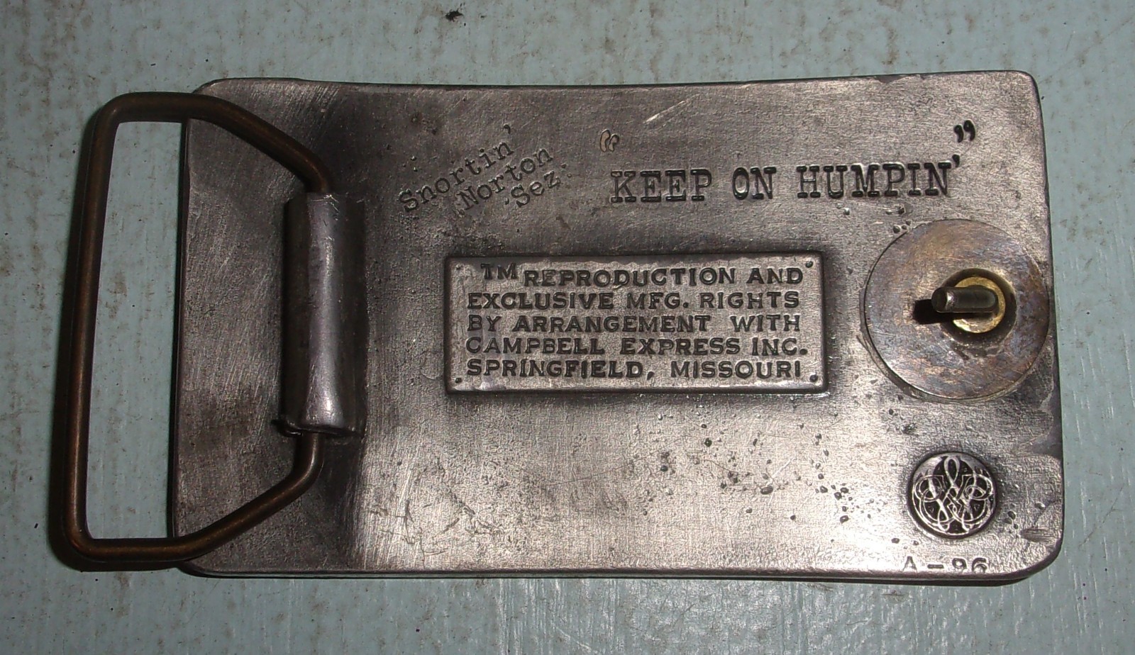 Campbell Express Snortin Norton Humpin To Please Camel Pewter Belt Buckle