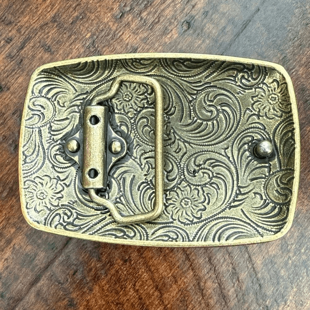 Western Antique Brass Tone Concho Buckle with Turquoise Accent