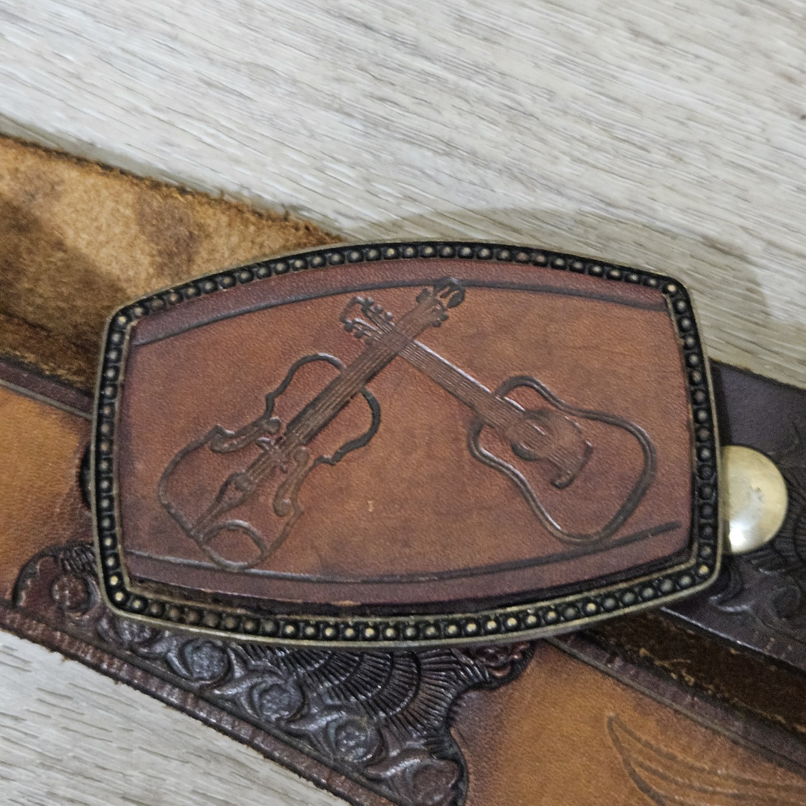 Vtg Harley-Davidson Leather Belt Country Music Buckle Brown Size 30 (READ)