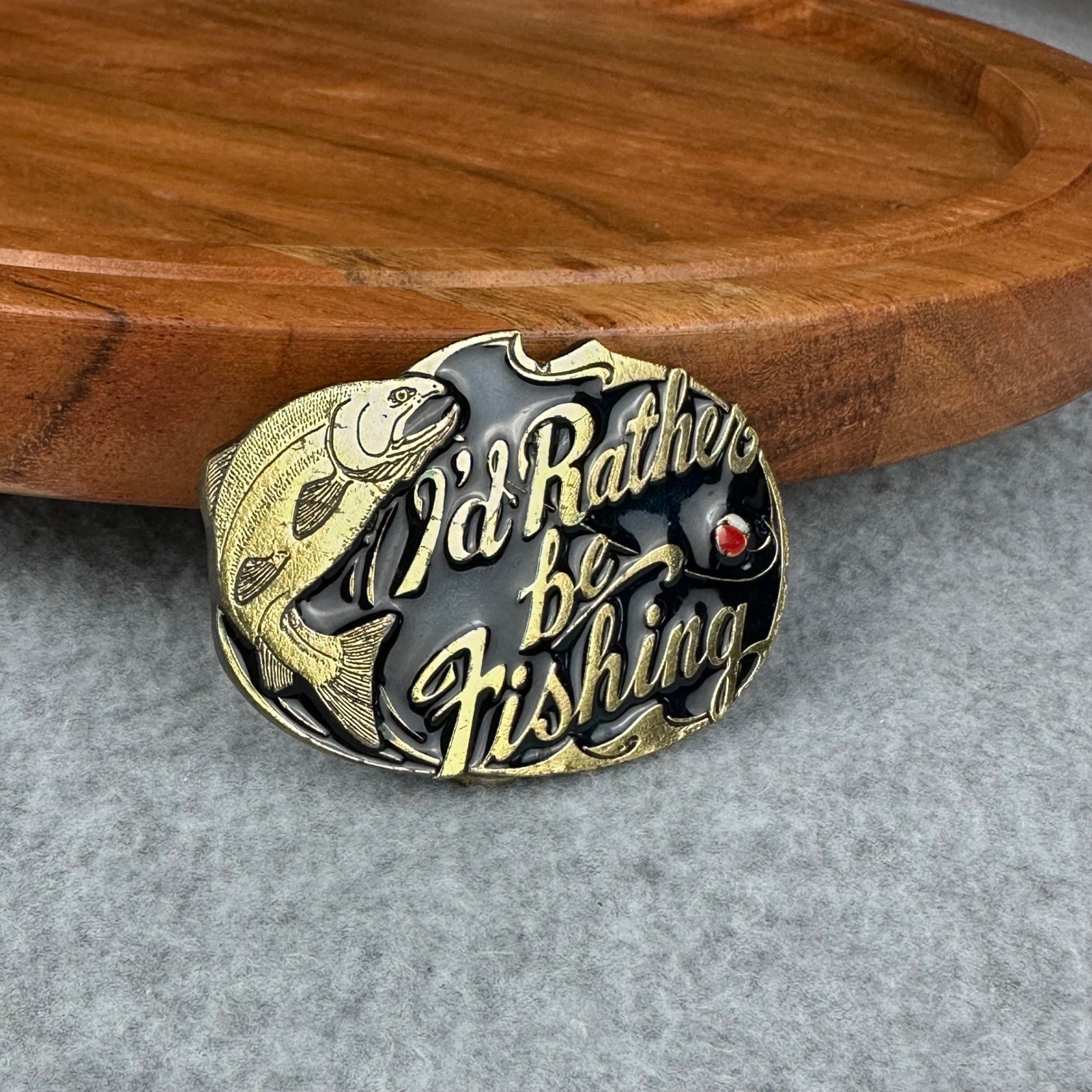 Vtg 1985 The Great American Buckle Co I&rsquo;d Rather Be Fishing Trout Belt Buckle