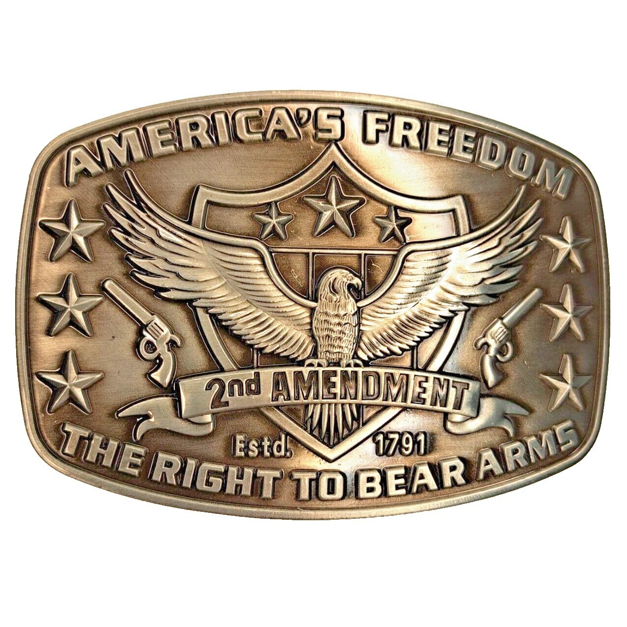 America&rsquo;s Freedom Belt Buckle 2nd Amendment Antique Silver Eagle Shield Stars