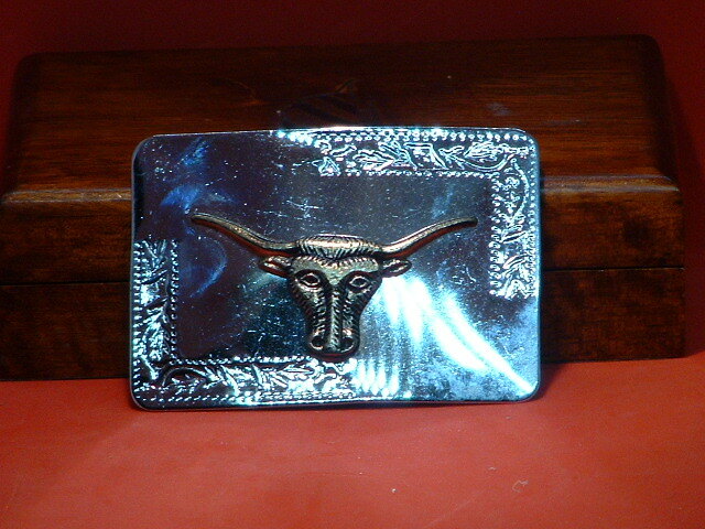Pre-Owned Silver & Gold Color Bull Head Belt Buckle