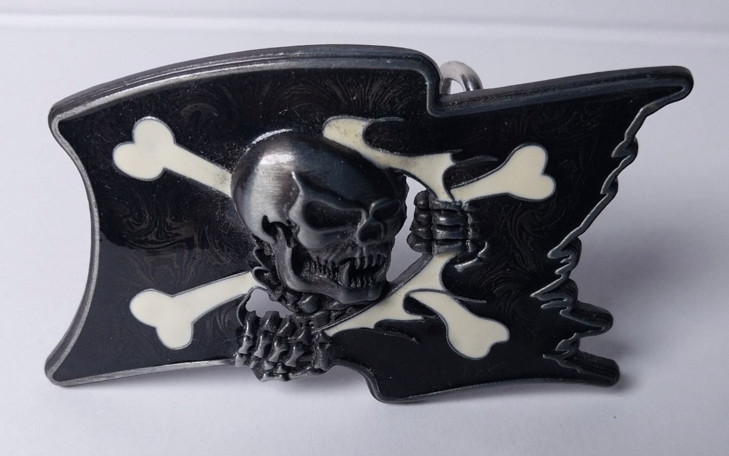 Jeans Friend Jolly Roger Skull Crossbones Pirate Flag Silver Tone Belt Buckle