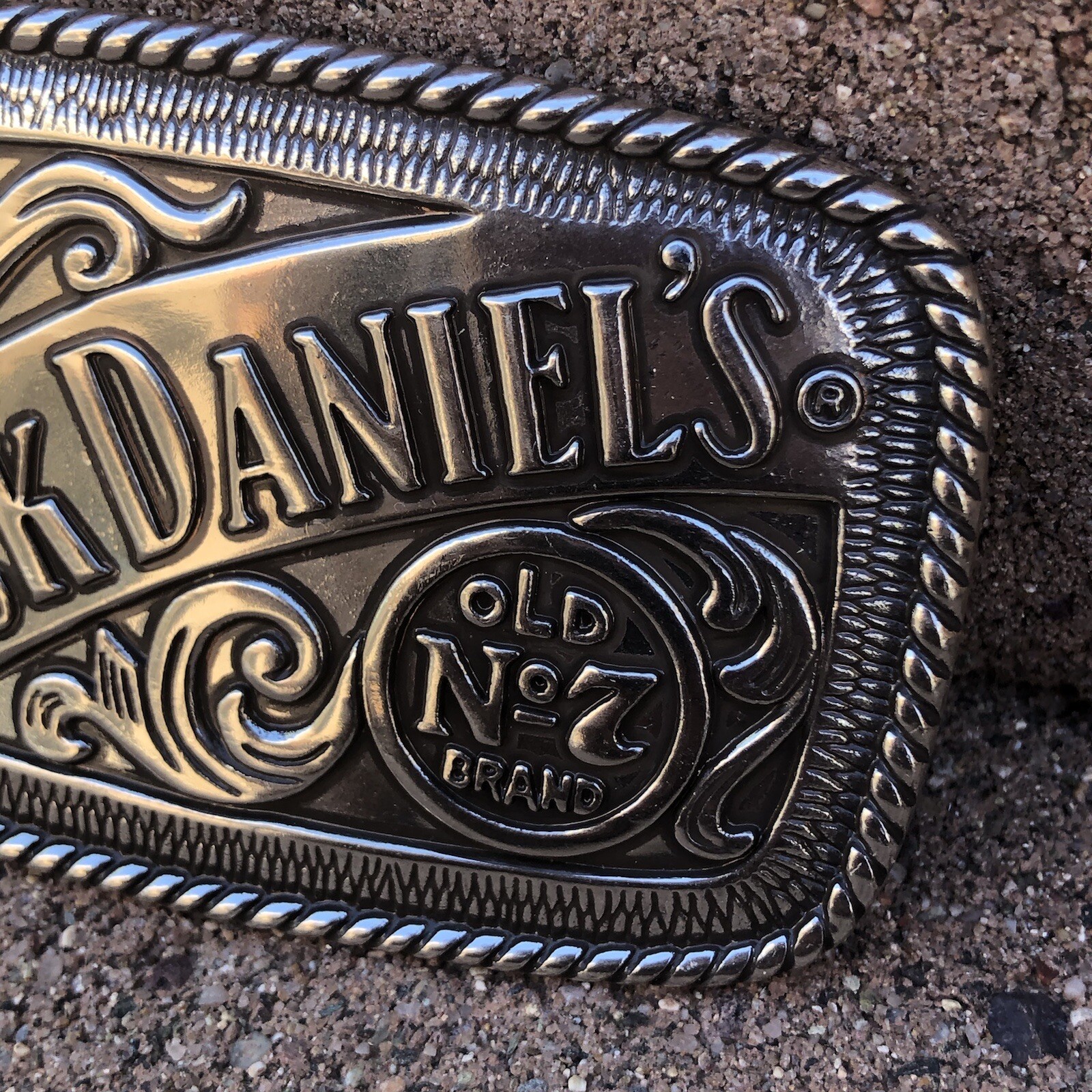 Jack Daniels Old No. 7 Silver Pewter Tone Rectangle Belt Buckle with Case