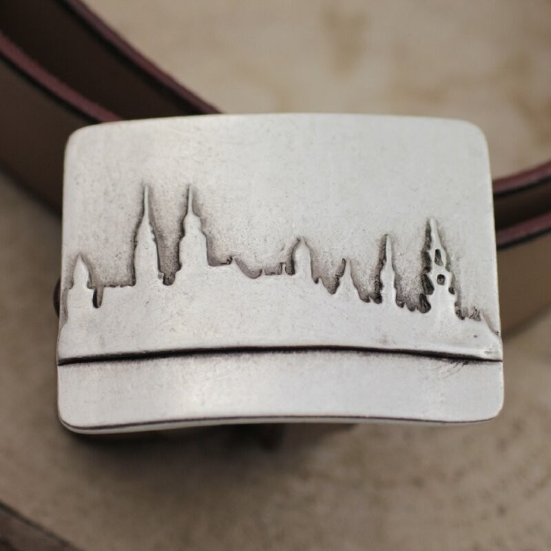 Hamburg City Silhouette Belt Buckle Skyline Metal Modern Urban Design