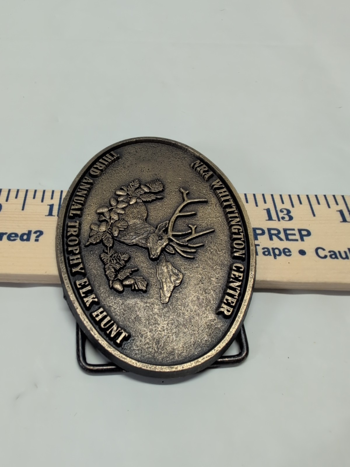 NRA Whittington Center Belt Buckle 3rd Annual Trophy Elk Hunt Buck Deer 3.5×2.5
