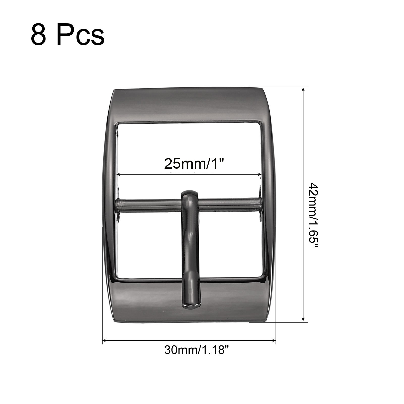 8Pcs 1&Prime; Single Prong Belt Buckle Square Center Bar Buckles Metallic Black