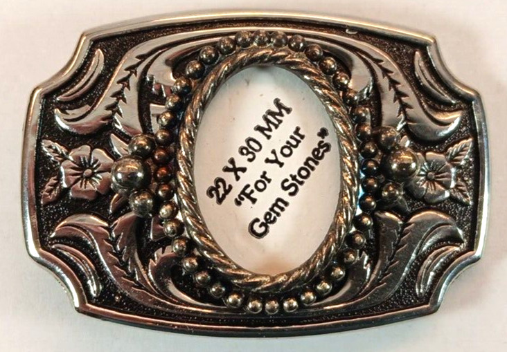 Western BELT BUCKLE Floral Pattern « No Stone » Silvertone With Brass Highlights