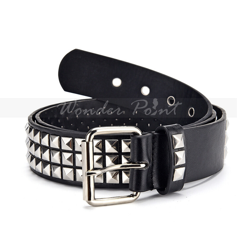 Snap On Punk Rock Star Pyramid Studded Checker Board Leather Belt
