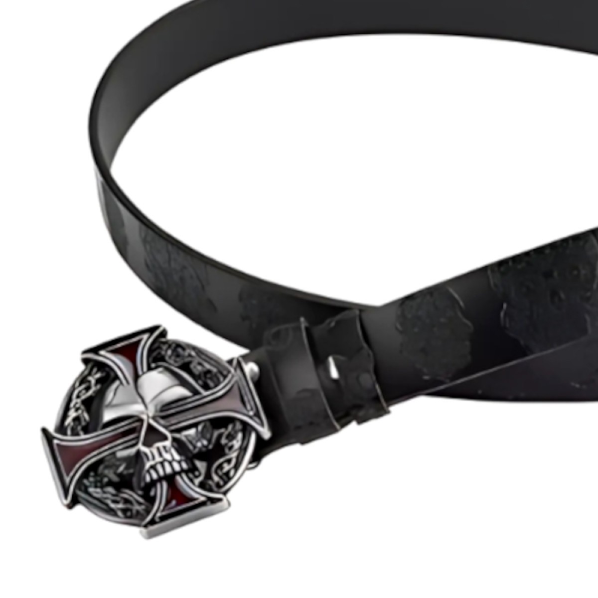 Cross and Skull Buckle and Belt Set, Classic Rock Biker Accessory