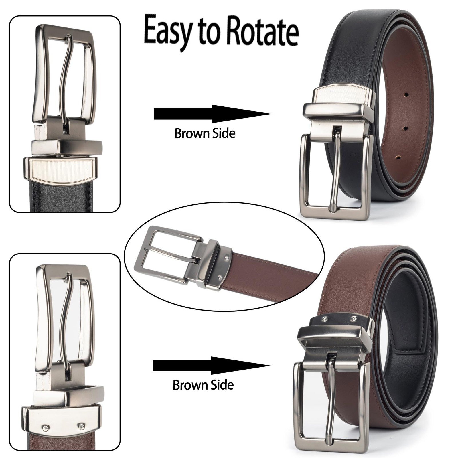 CaySep Reversible Leather Belt for Men Suit 34&Prime;-39&Prime; Waist, Coffee Black
