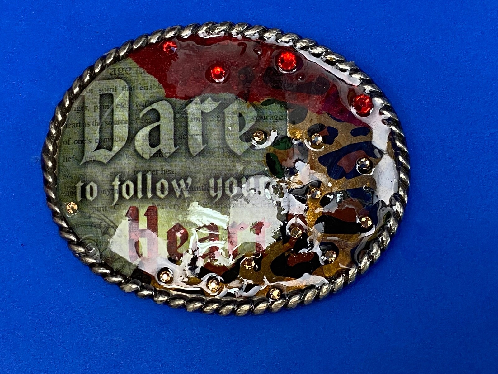Dare To Follow Your Heart Rhinestone Accented Statement Oval Belt Buckle.