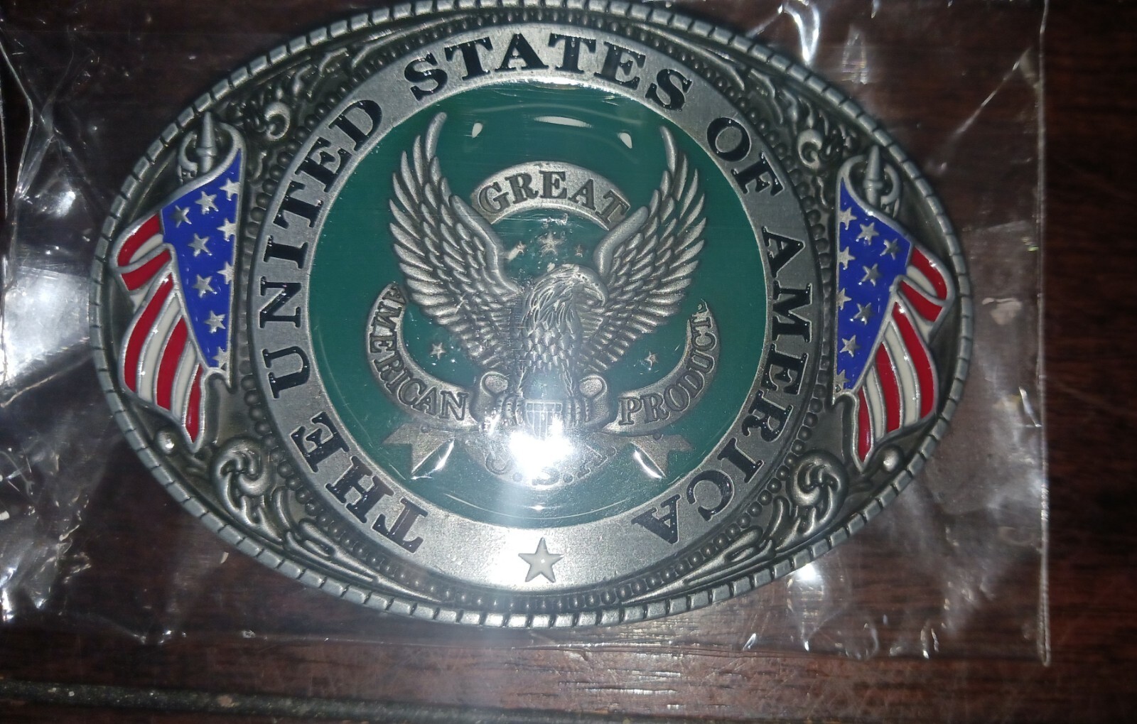 Silver Tone Pewter United States Of America Enamel Patriotic Belt Buckle Western