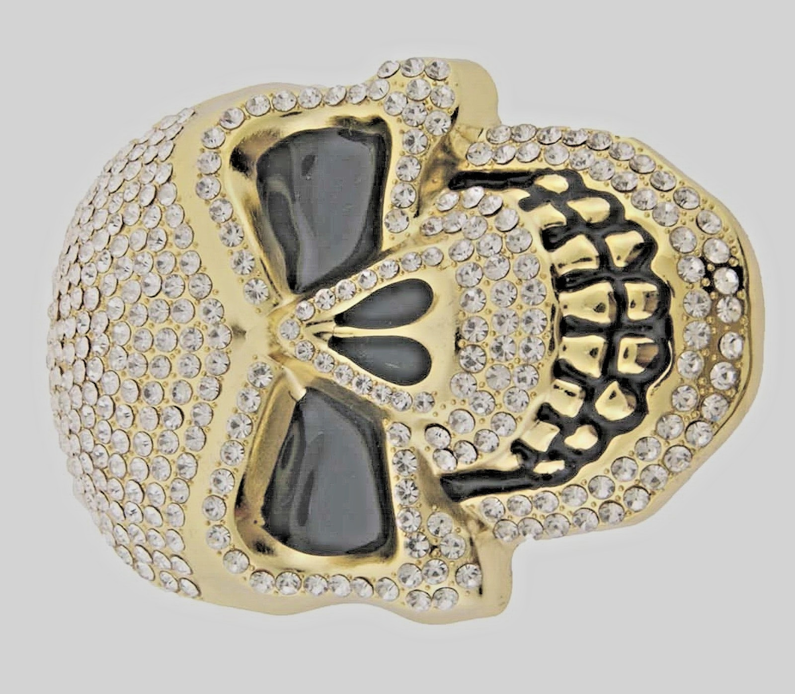 Skull Belt Buckle Gold Metal Bling Rhinestones Halloween Party Cosplay Costume