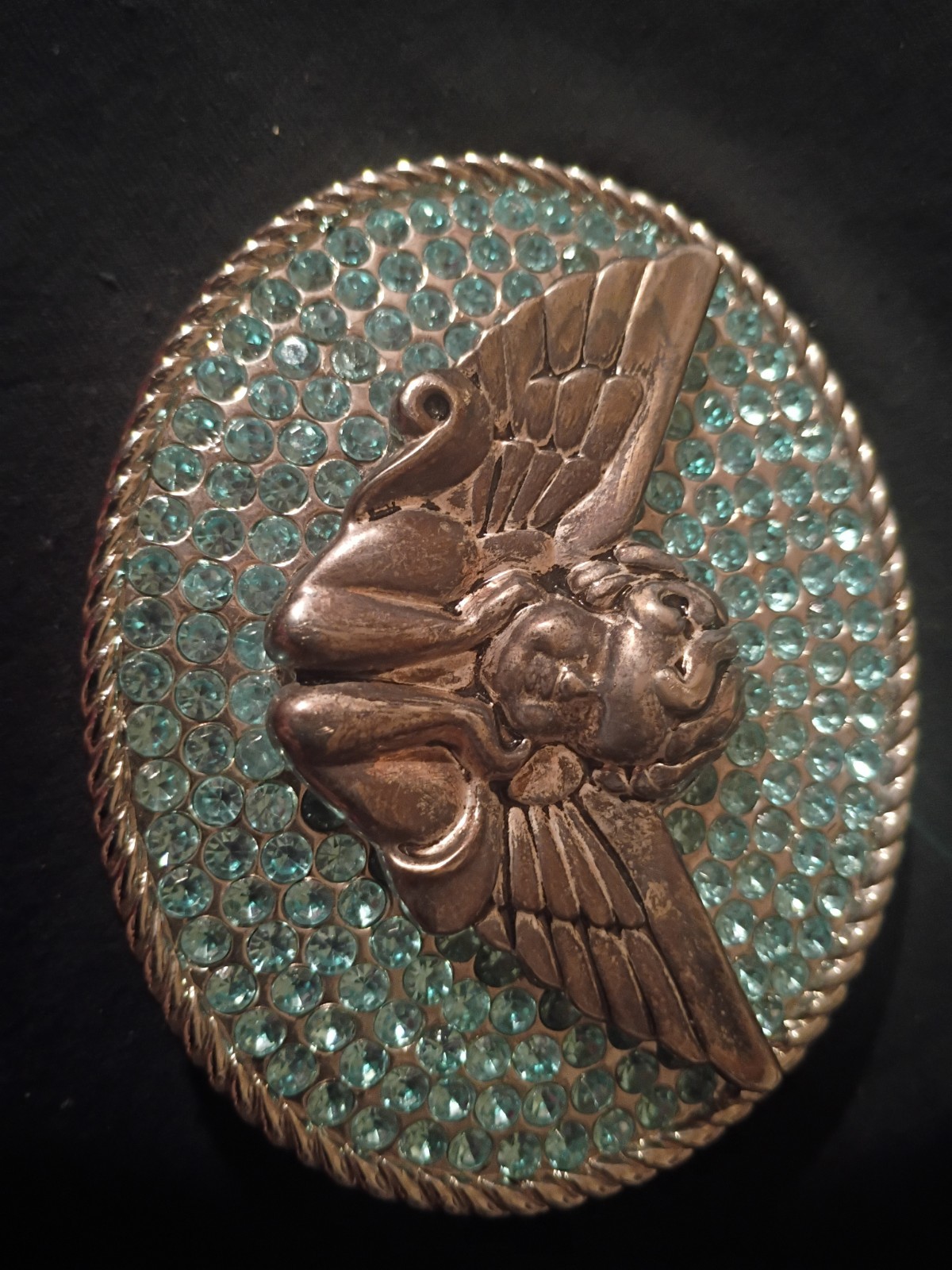C. Russo Co. Angel Belt Buckle Rope Edge Gold Tone Blue Textured 1.5in