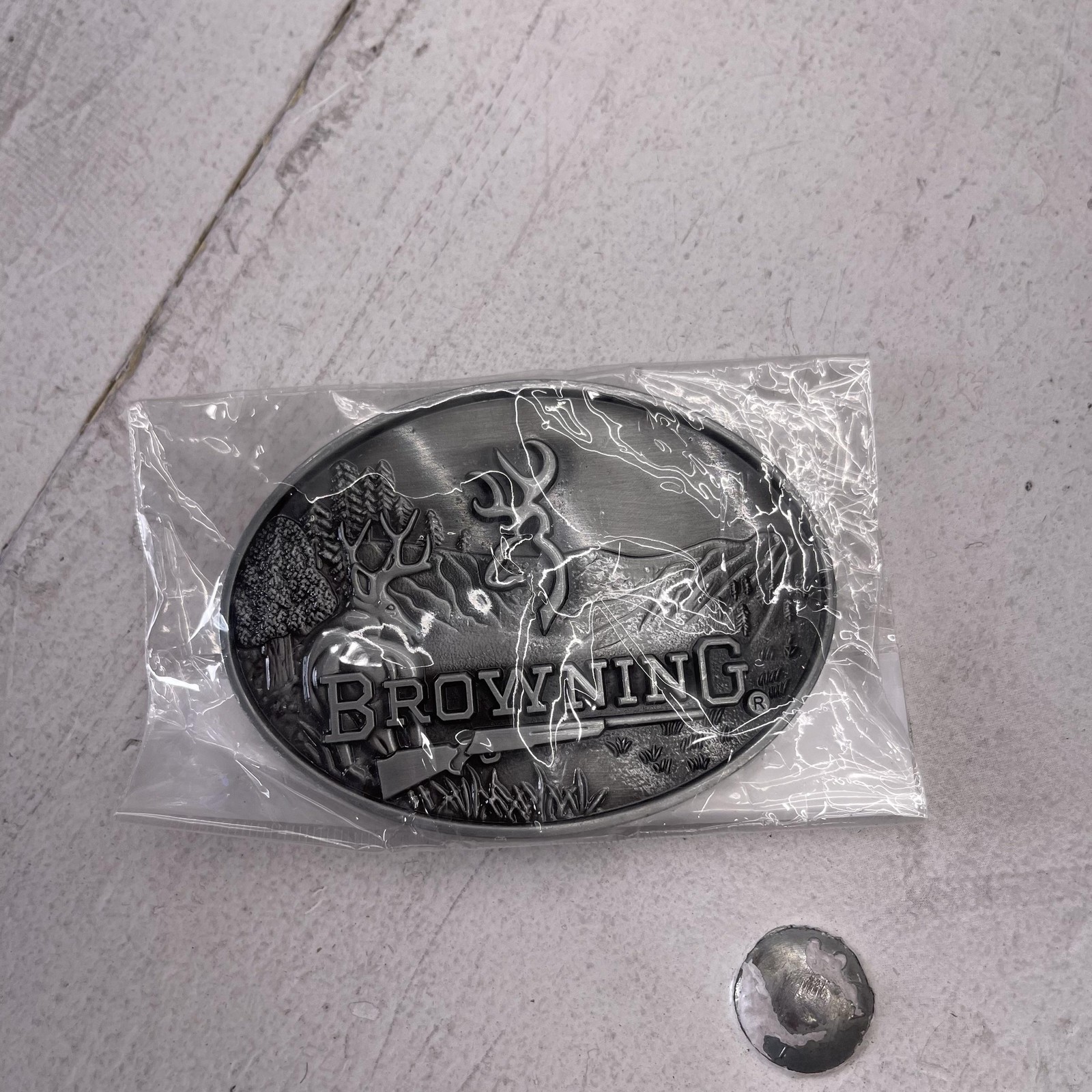 Browning Belt Buckle Mens Silver Oval Deer Rifle Mountain Hunting Logo Western