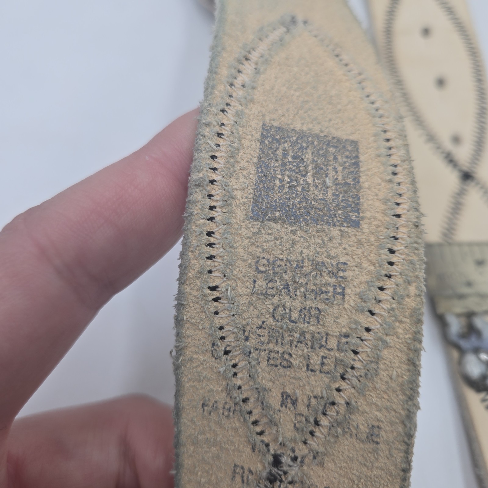 Vtg GAP Western Enamel Pewter Leather Beige Belt Made In Italy Sz Fit M 33-37&Prime;