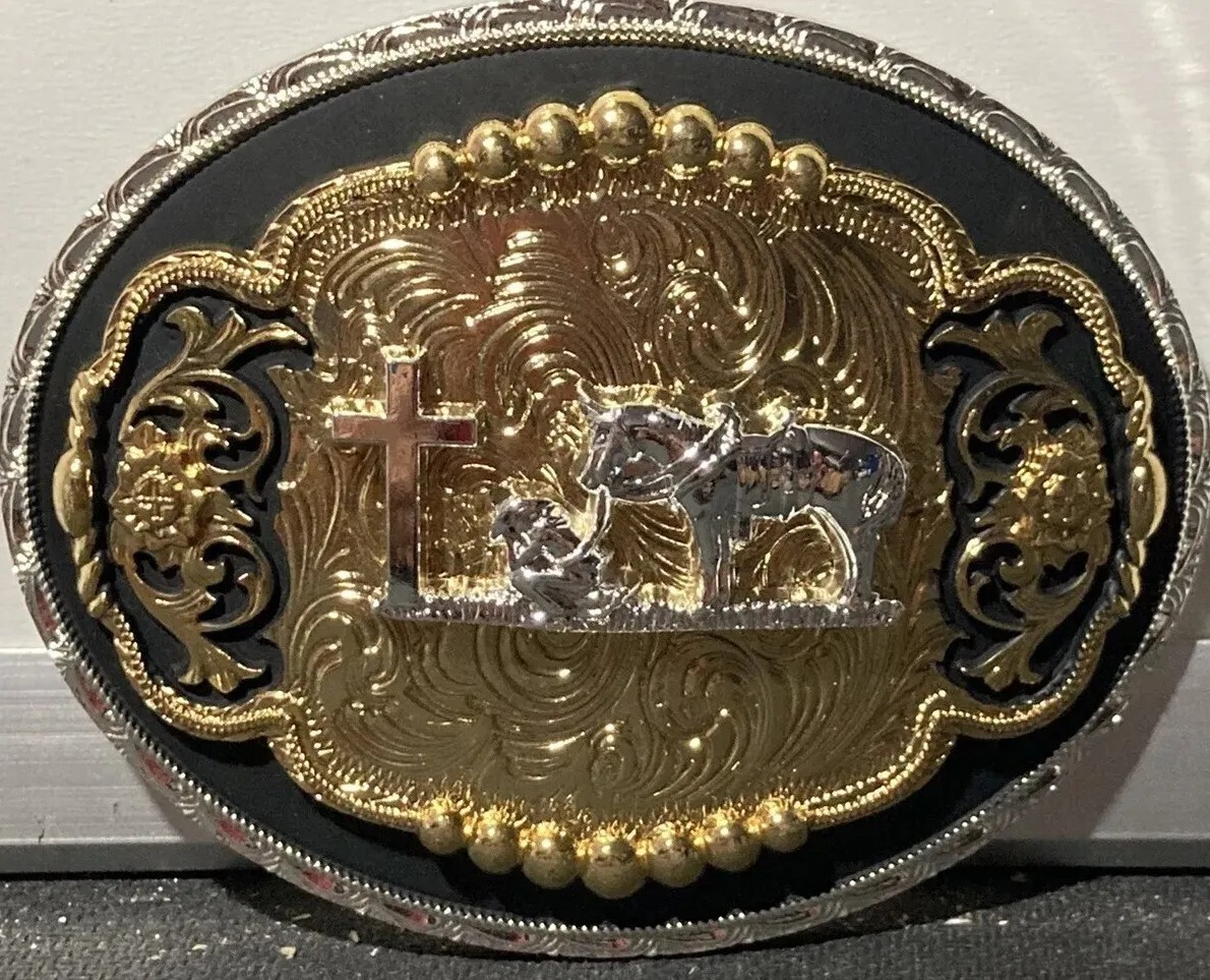 Unisex Christian Cowboy praying western cowboy belt buckle Hebilla Vaquera