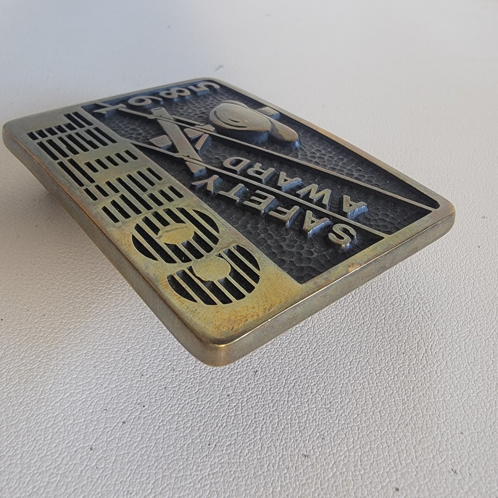 Contel Brass Belt Buckle 1985 Safety Award Anacortes Brass Works Handmade