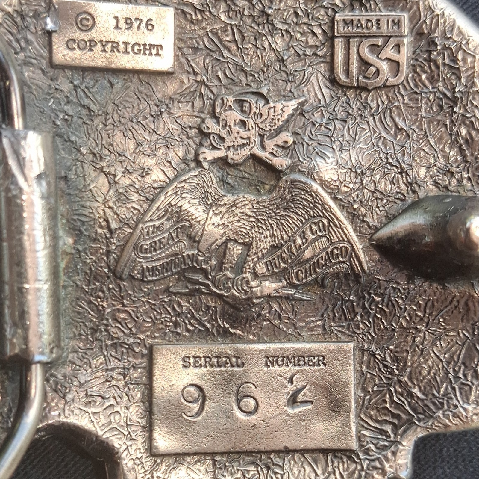 Buckle Co Skull Belt Buckle Silver Metal Made in USA Vintage 1976 MPN 962