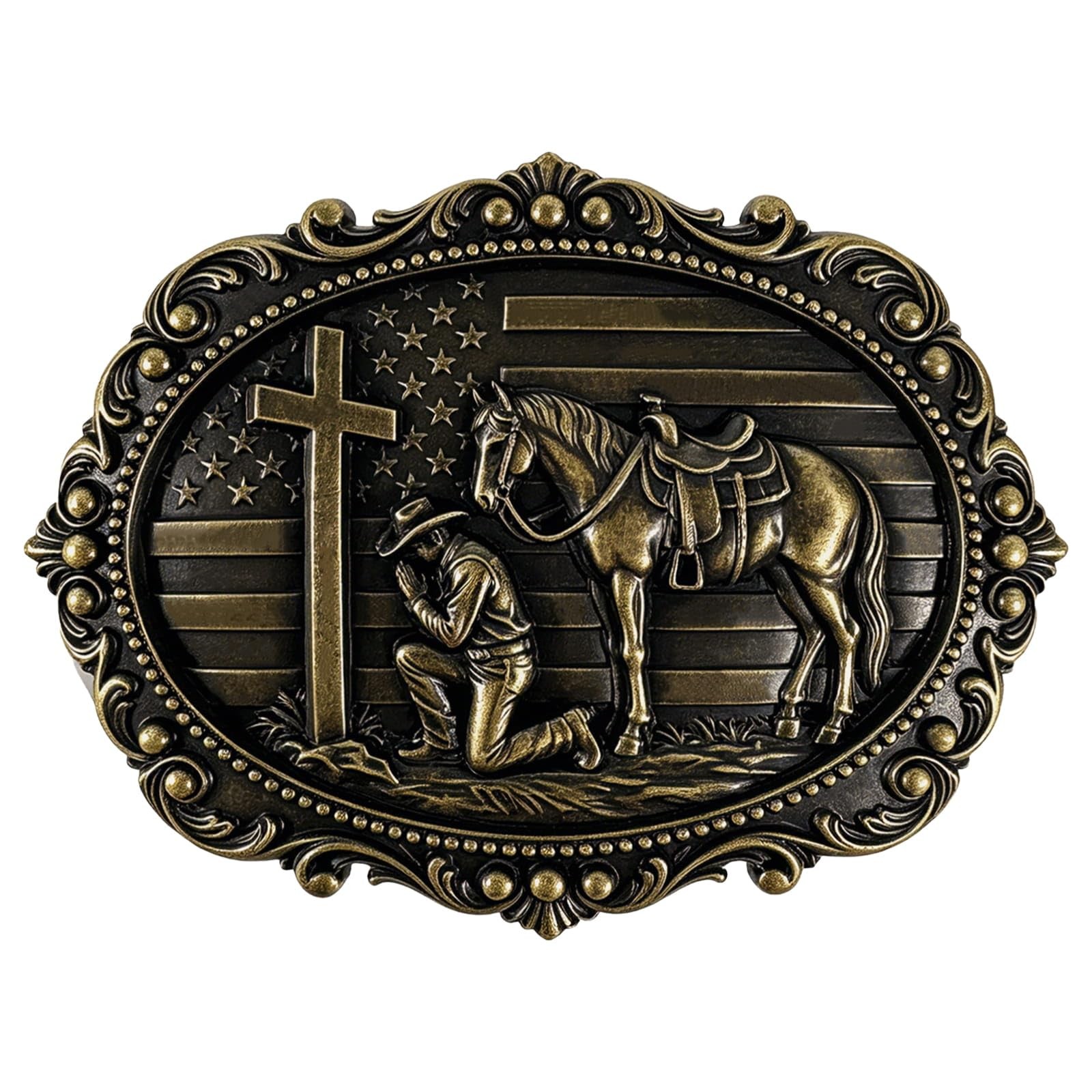 GRAERRY Western Belt Buckle Kneeling Praying Medium, 018 Christian Bronze
