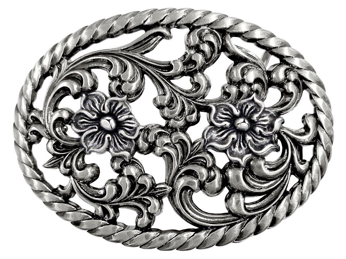 HA0131-LASRP Antique Flower Engraved Buckle fits 1-1/2&Prime; Wide Belt