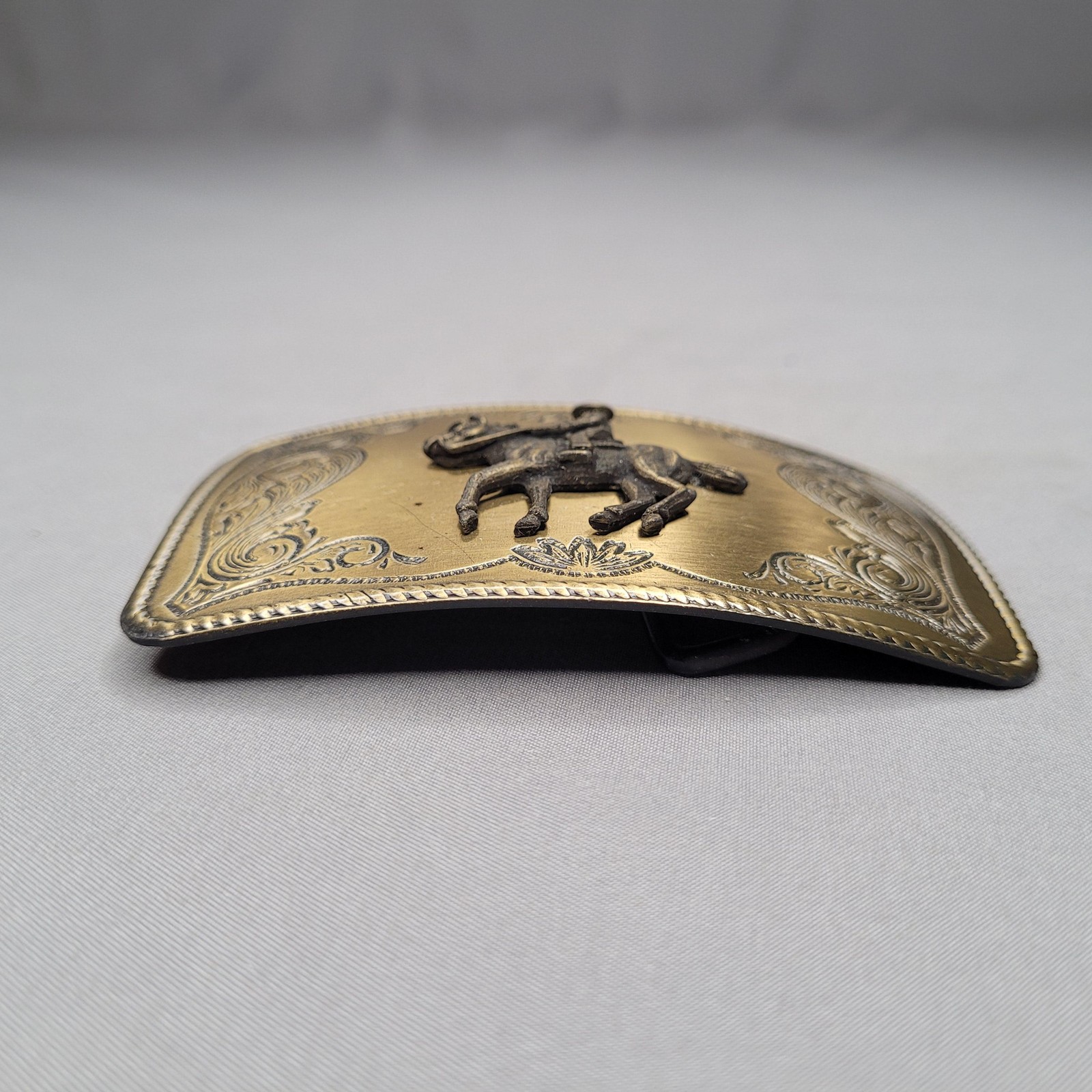 Horseback Rider Belt Buckle Mens One Size Gold Western Floral Cowboy Rectangular