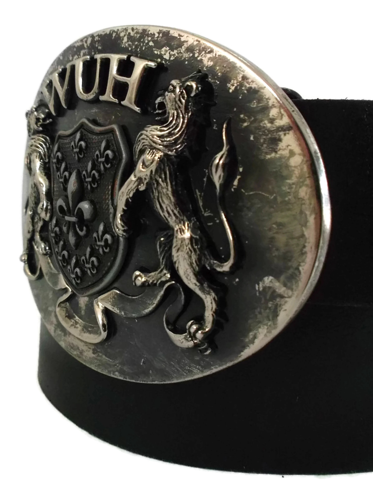 WASHED UP HOLLYWOOD 1.75” LIONS FLEUR HERALDIC OLD SILVER #065VS WUH BELT BUCKLE