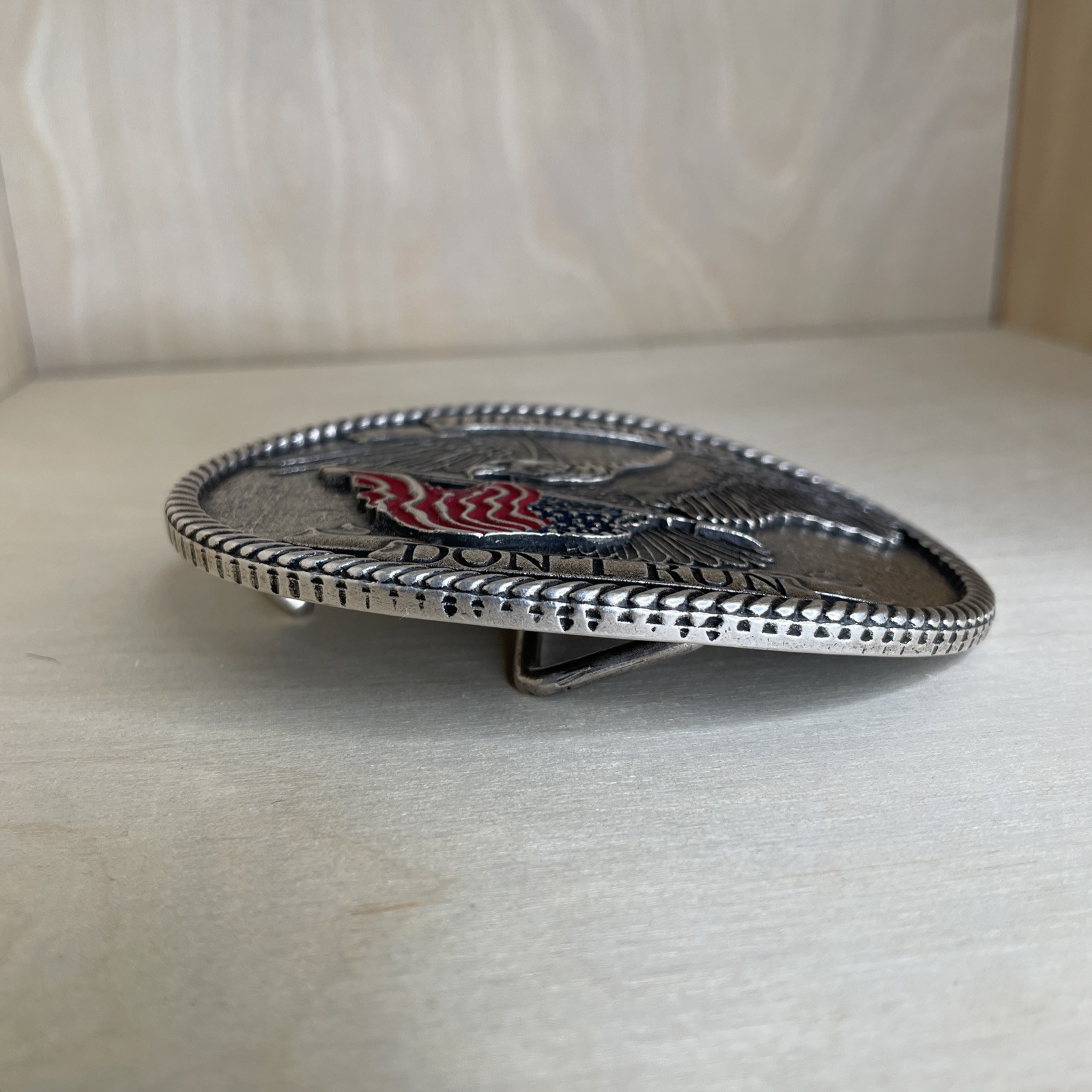 ANDWEST Belt Buckle MenEagle American Flag Roped Border Painted Antique Silver