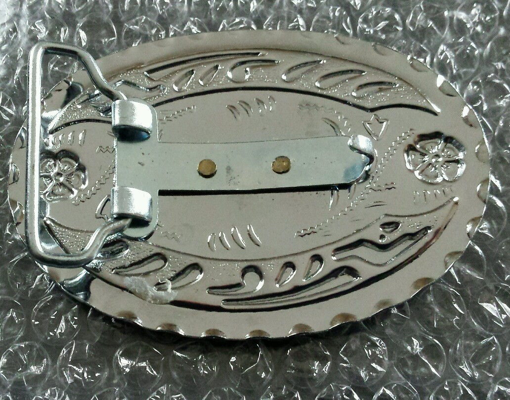 SPREAD WING BRASS TONED EAGLE WESTERN BELT BUCKLE SILVER TONED BACKGROUND