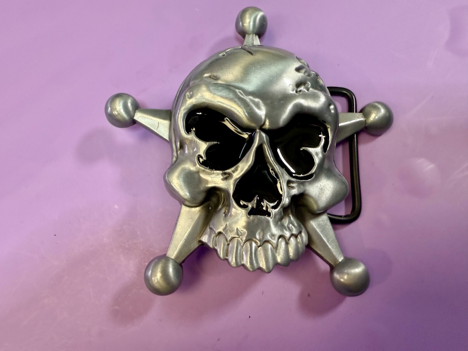 Creepy Skull Grinning Teeth Five Point Star Gothic Punk Cutout Belt Buckle