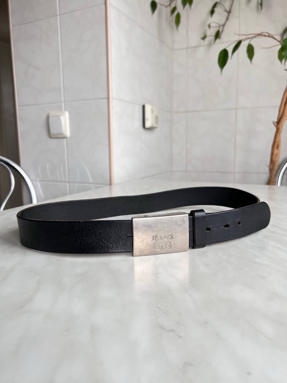Vintage 90s Dolce & Gabbana Black Leather Belt Chunky Steel Buckle D&G JEANS Y2K