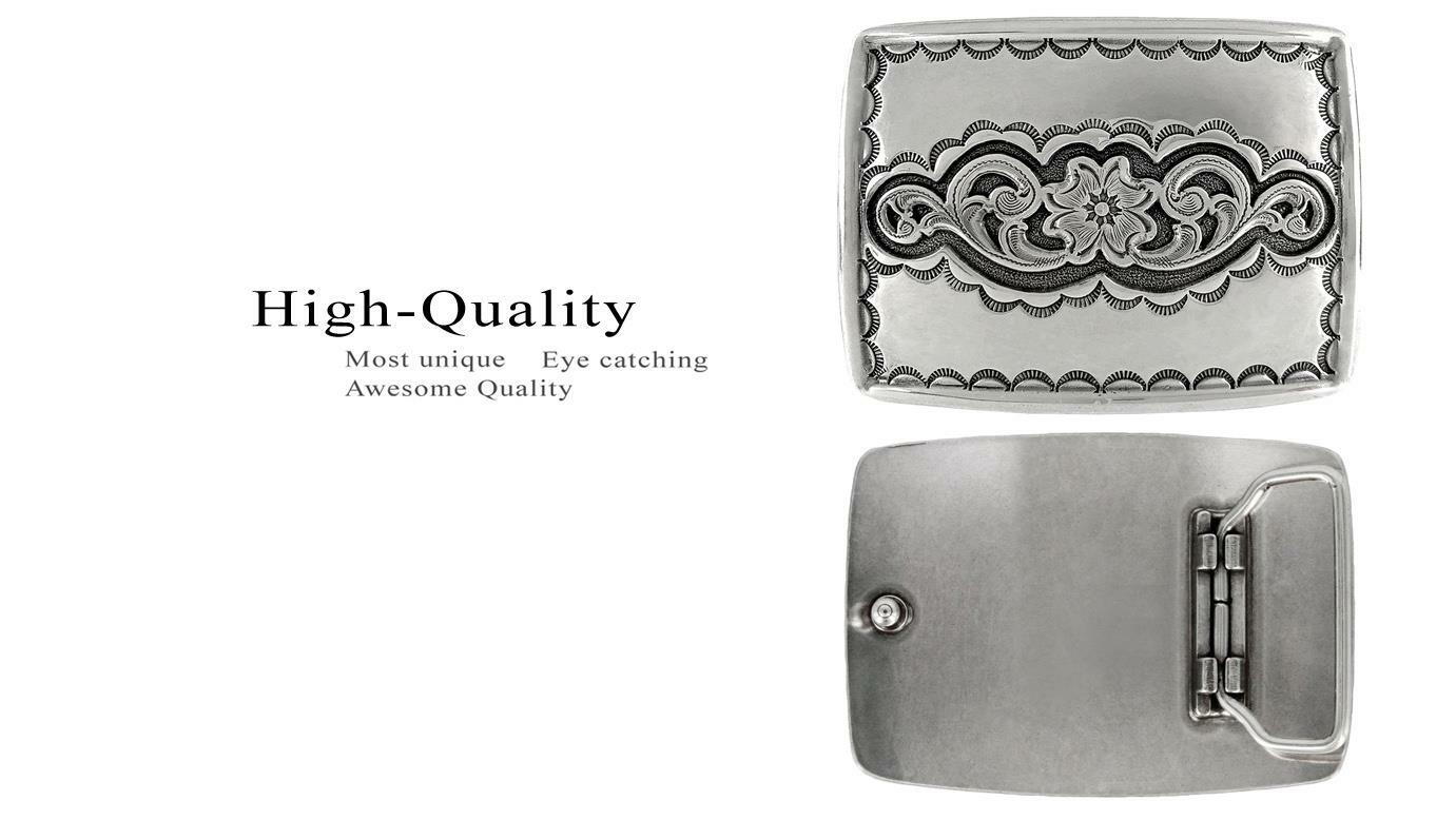 Western Floral Design Sterling Silver Plated Western Belt Buckle