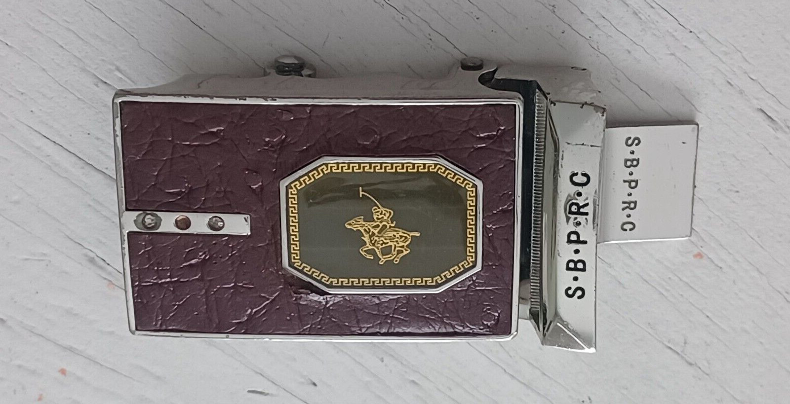 Santa Barbara Polo and Racquet Club Belt Buckle SBPRC Maroon Leather Silver Tone