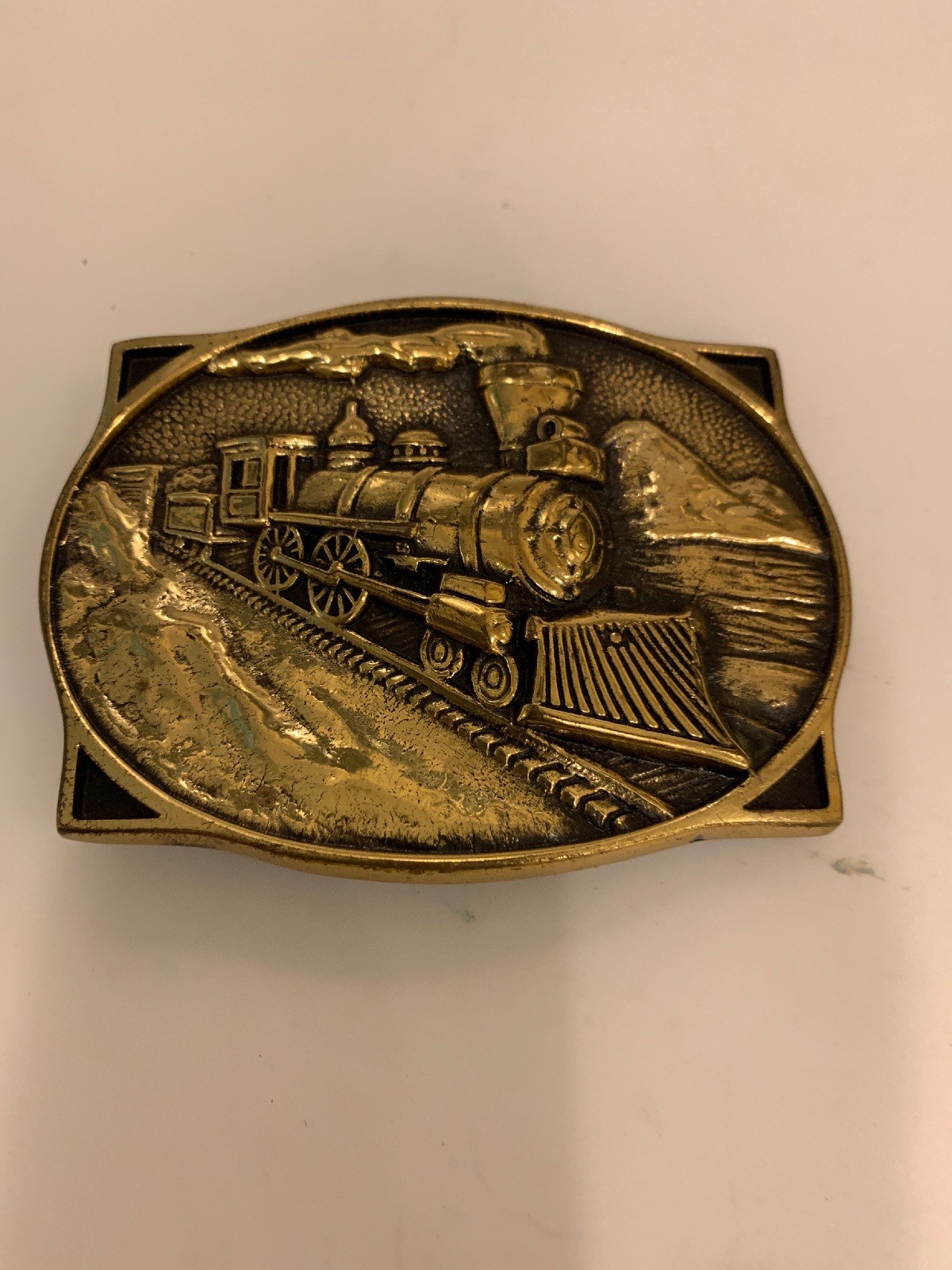 Solid Brass Locomotive Train belt Buckle 1983