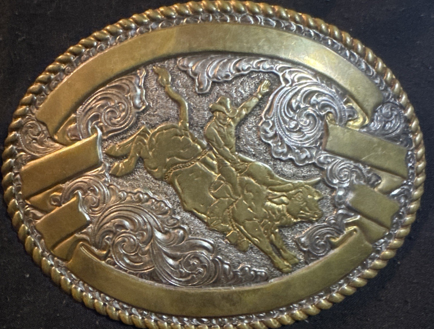 Crumrine Vtg Bull Rider Belt Buckle Big Silver Plated Heavy Over Jewelers Bronze