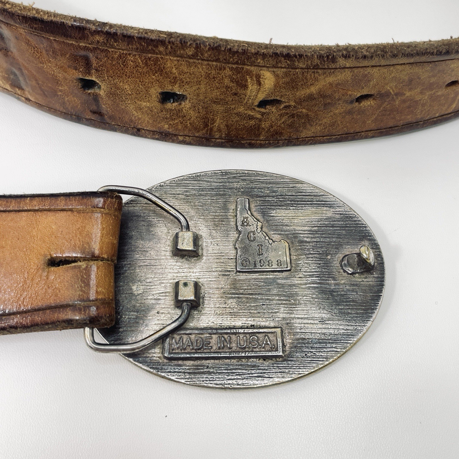 Pewter Belt Buckle 1880 Morgan Silver Dollar New Mexico Buffalo Nickel Leather