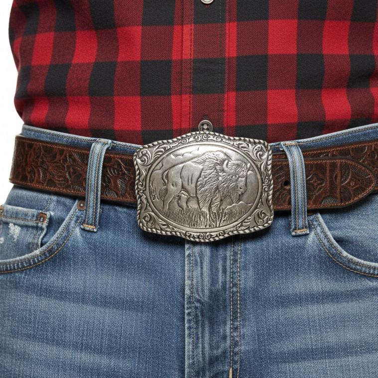 American Bison Buffalo Floral Belt Buckle Antique Silver Fits 1.5 inch Belts