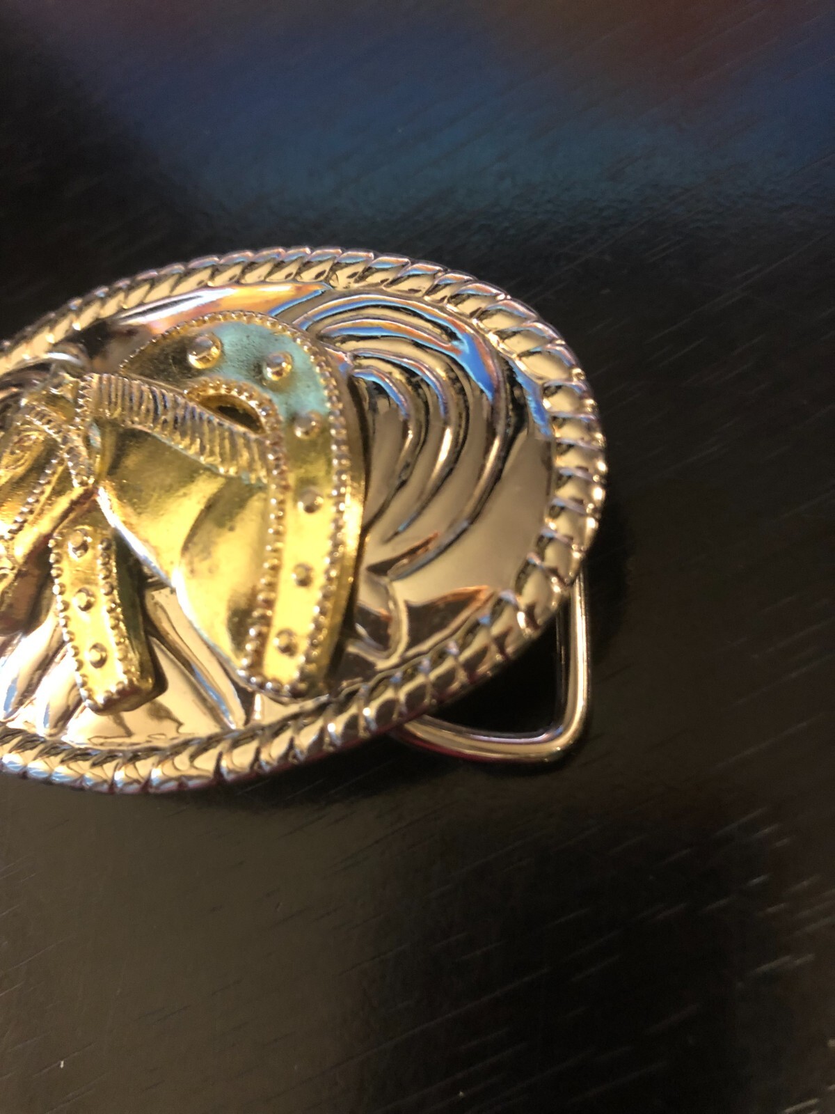 Vintage Collectible Horse Head Horse Shoe Two Tone Small Belt Buckle