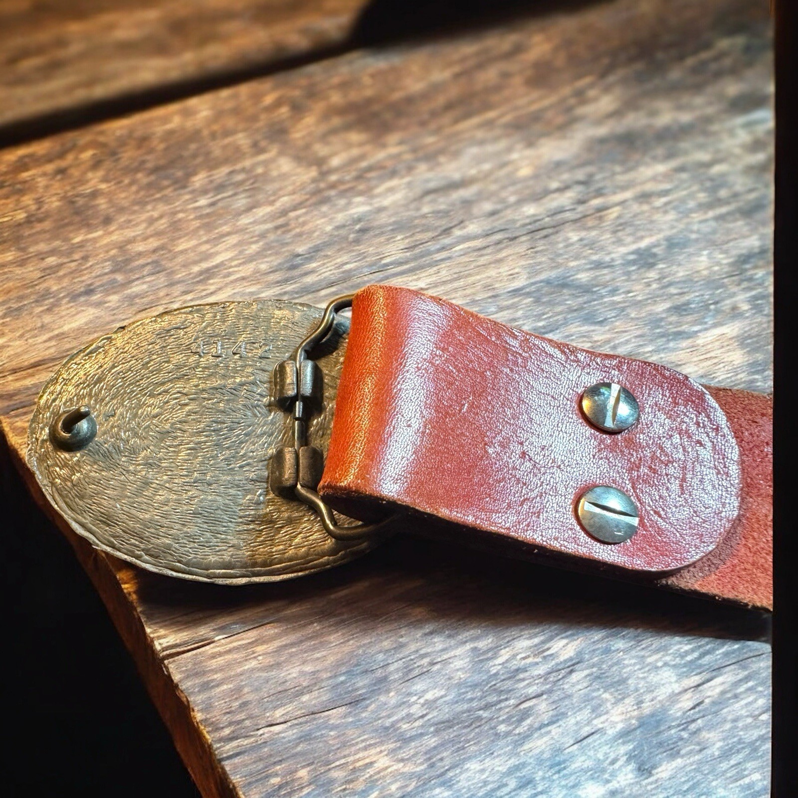 Vintage 1970s Schlitz Beer San Francisco Tooled Leather Belt with Buckle OOAK