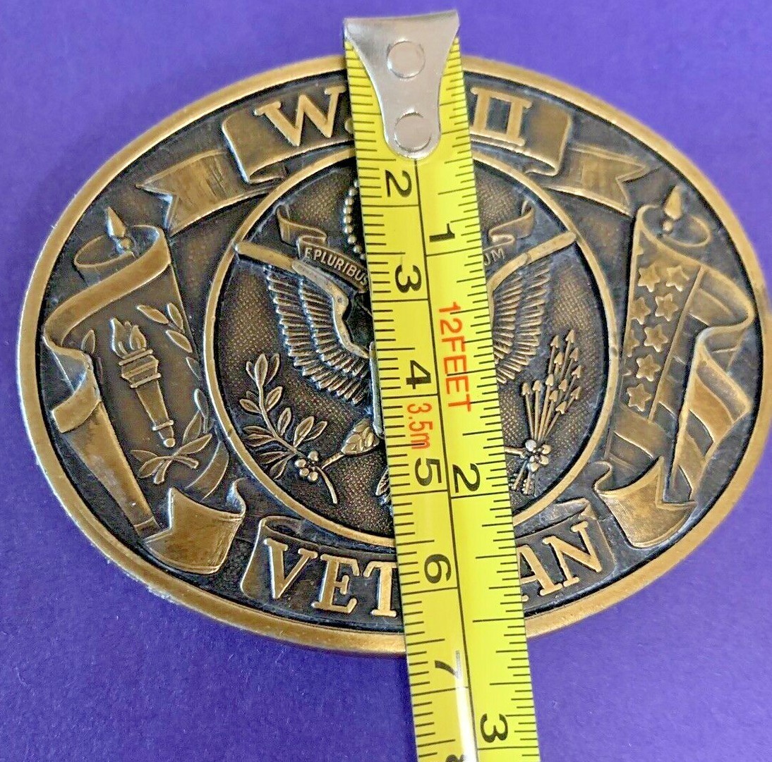 VINTAGE WWII VETERAN Belt Buckle AMAZING DETAIL E PLURIBUS UNUM USA W.W.II euc!!