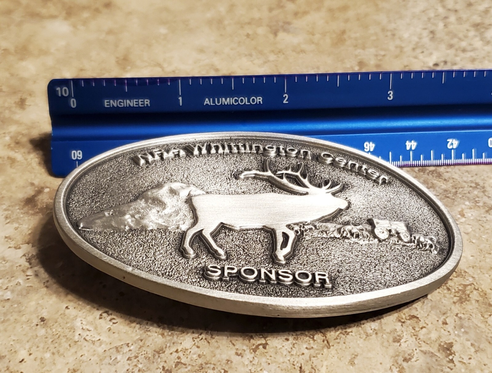 NRA WITTINGTON CENTER SPONSOR BELT BUCKLE estate Western cowboy vintage Elk