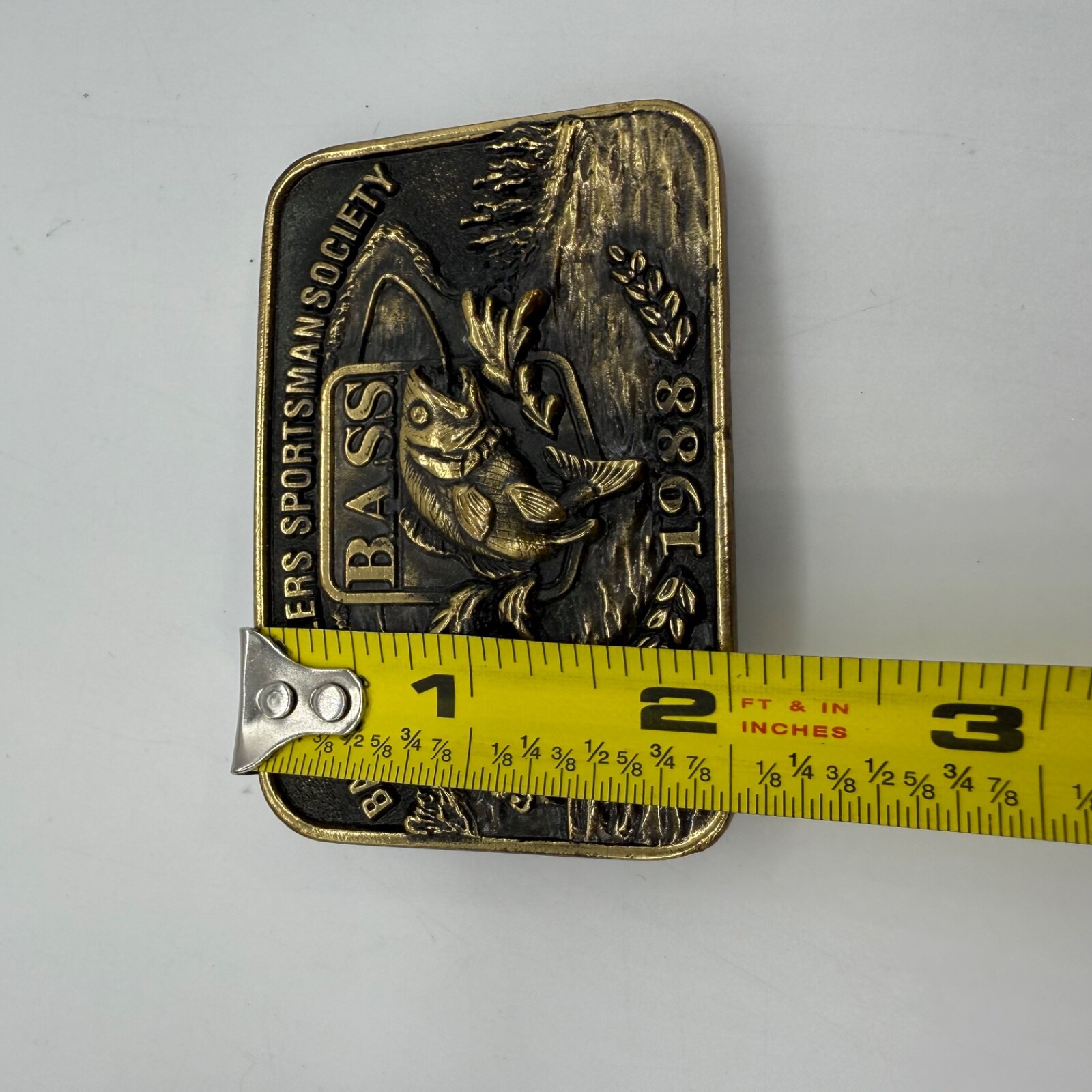 B.A.S.S. Bass Anglers Sportsman Society 1988 Brass Belt Buckle USA Made