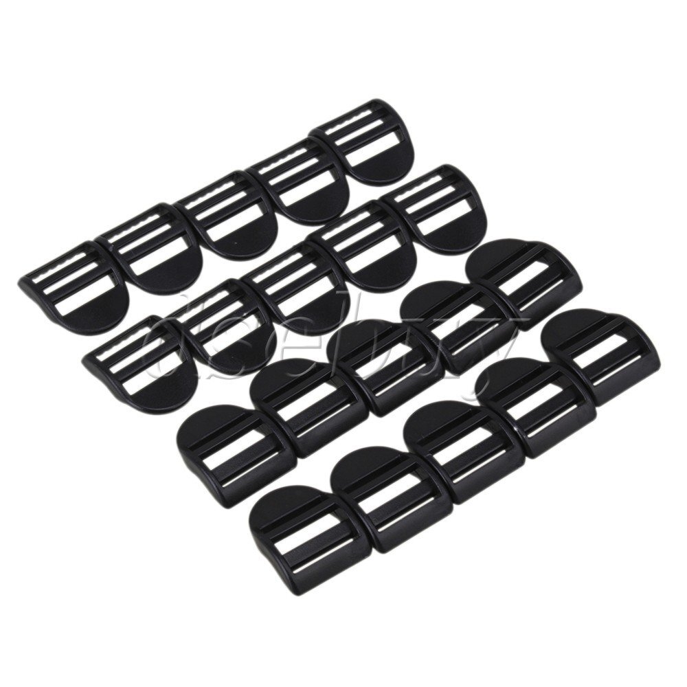 20pcs Plastic Slider Buckles Backpack Straps Webbing 20mm Black
