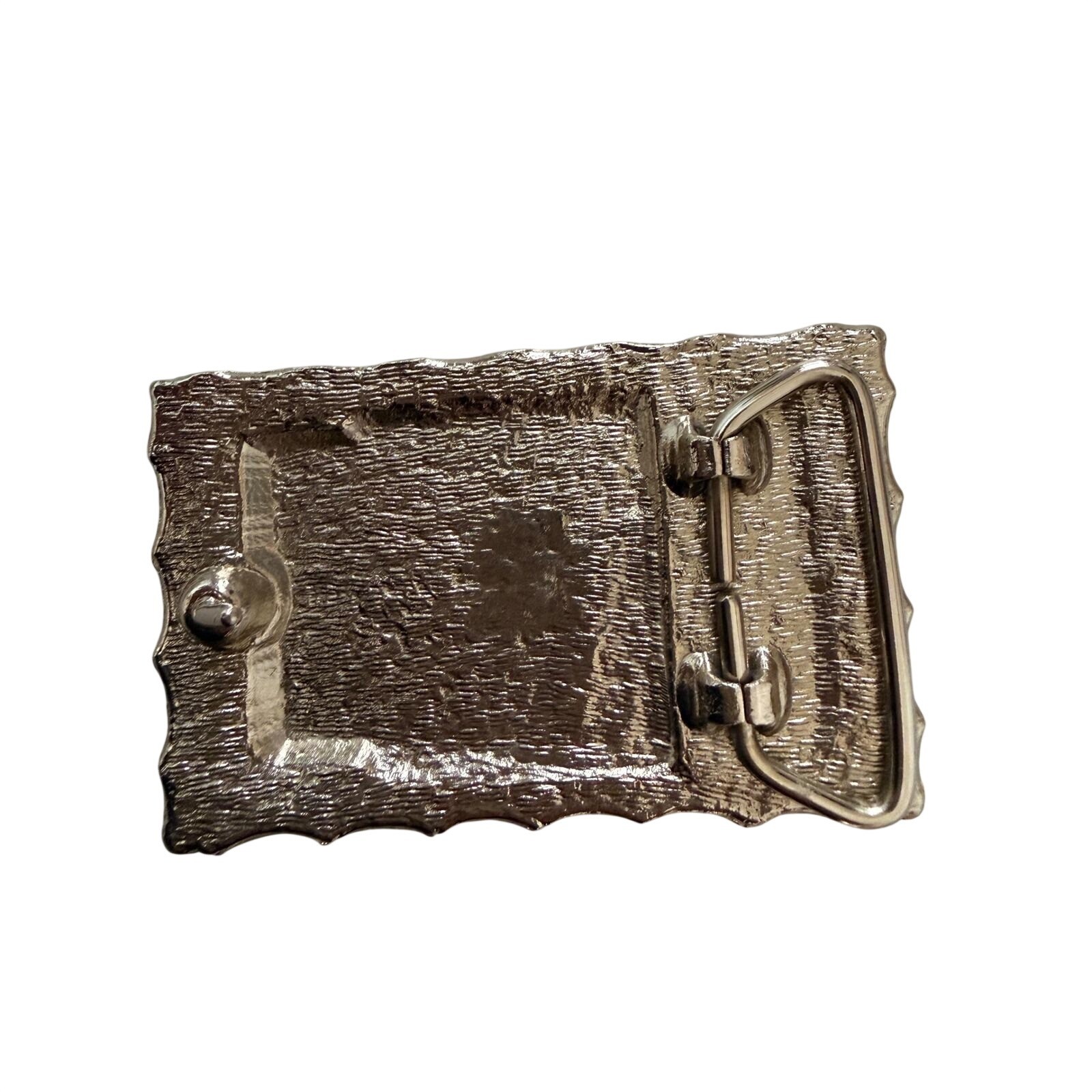 Vintage Silver Tone Bamboo Edge Picture Jasper Stone Inlay Belt Buckle Mens Boho