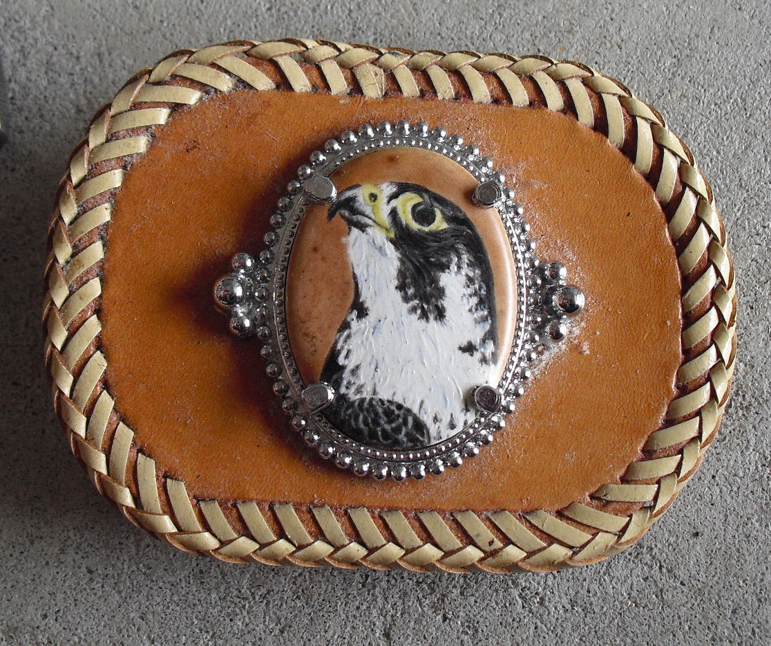 Vintage Leather with Painted Bird Belt Buckle 3 3/4&Prime; Wide