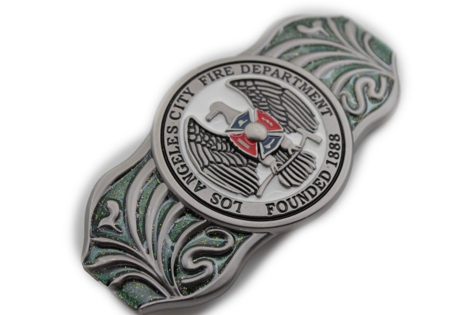 LAFD Los Angeles County Fire Department Founded 1888 Silver Metal Belt Buckle